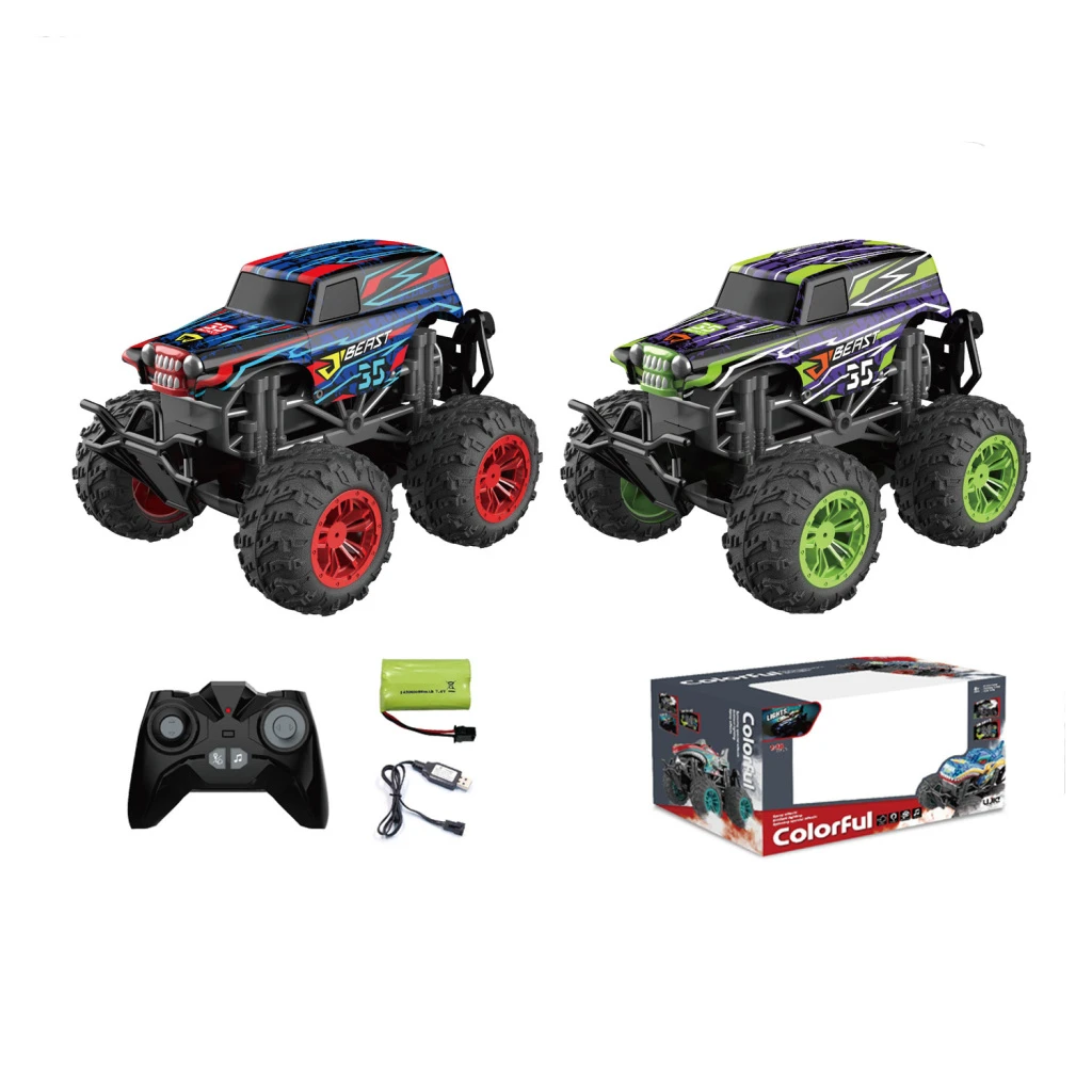 Basic RC Monster Truck + Rook Licht + Geluid 1:16 Assorti Rood Groen 3 Basic RC Monster Truck + Rook Licht + Geluid 1:16 Assorti Rood Groen